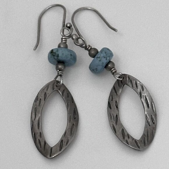 Silpada W1862 Retired Silver Stabilized Turquoise Bead Textured Drop Earrings - Picture 7 of 8